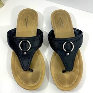 St. John’s Bay T Sandals with Silver Accent Black Size 9 Rubber Sole Flip Flops